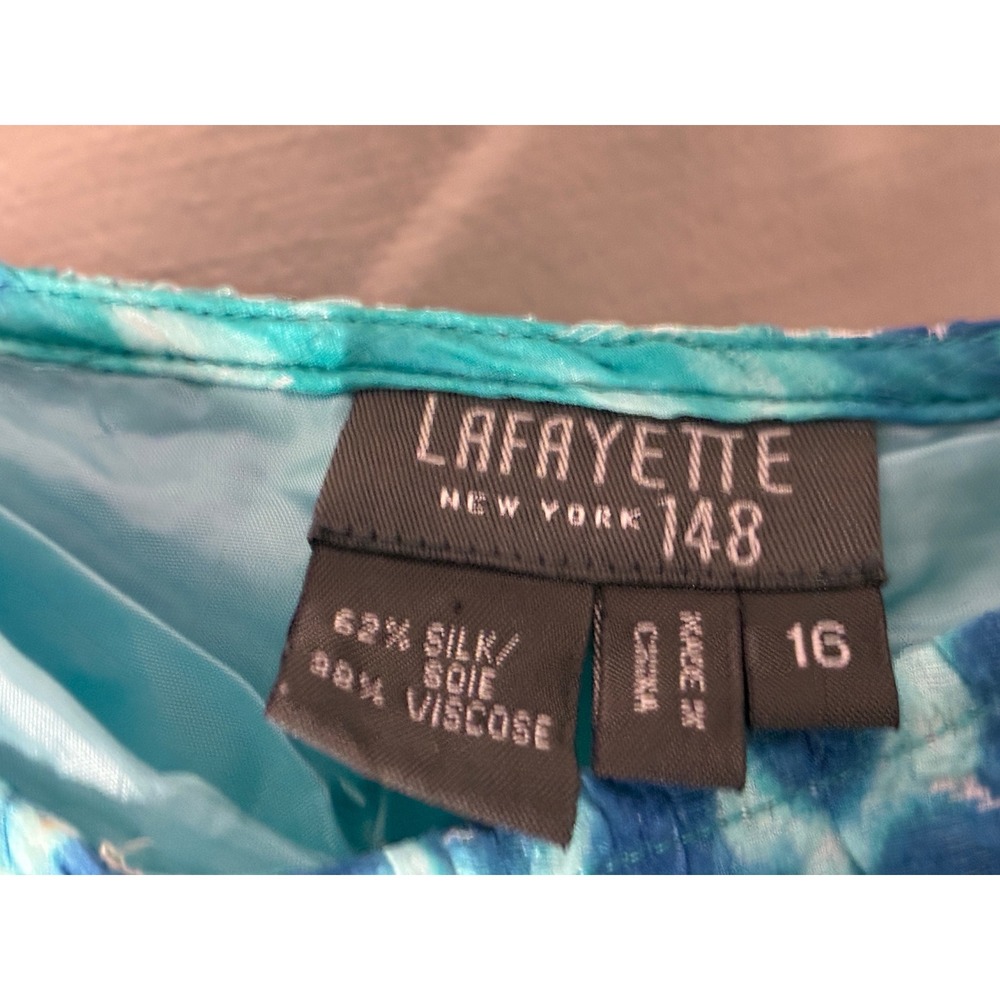 Lafayette 148 New York Silk Maxi Skirt 16 Crinkle Blue Turquoise Watercolor Wave - Picture 3 of 4